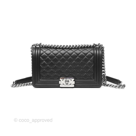 Chanel Medium Boy Quilted Black Calfskin Dark Silver Hardware