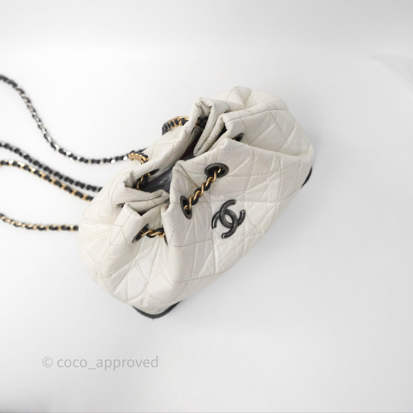 Chanel Small Gabrielle Backpack White Black Aged Calfskin