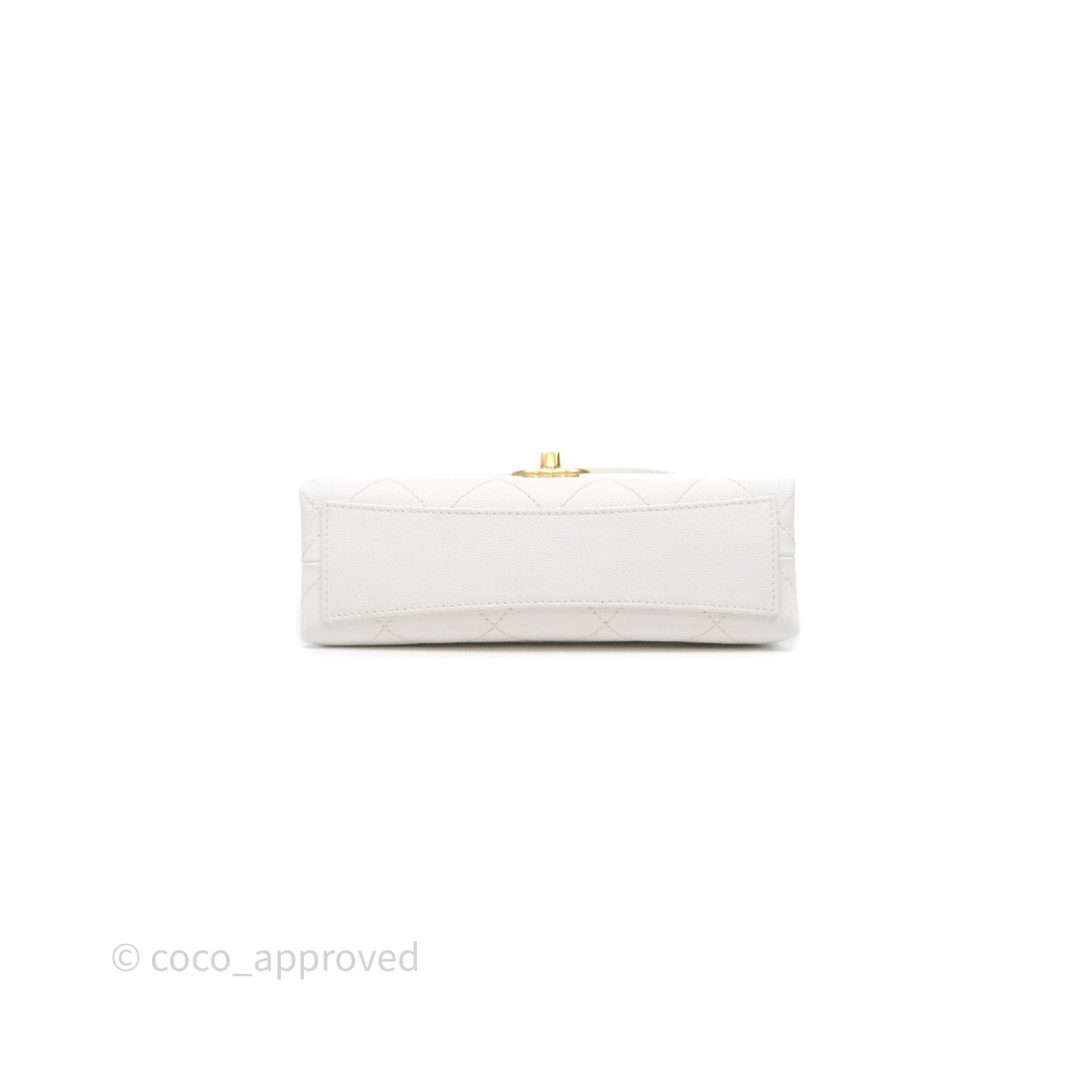 Chanel Bracelet On Chain Small Flap Bag White Caviar Aged Gold Hardware