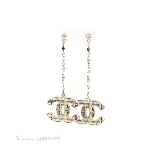 Chanel CC Pearl Resin Drop Earrings Silver Tone 19B