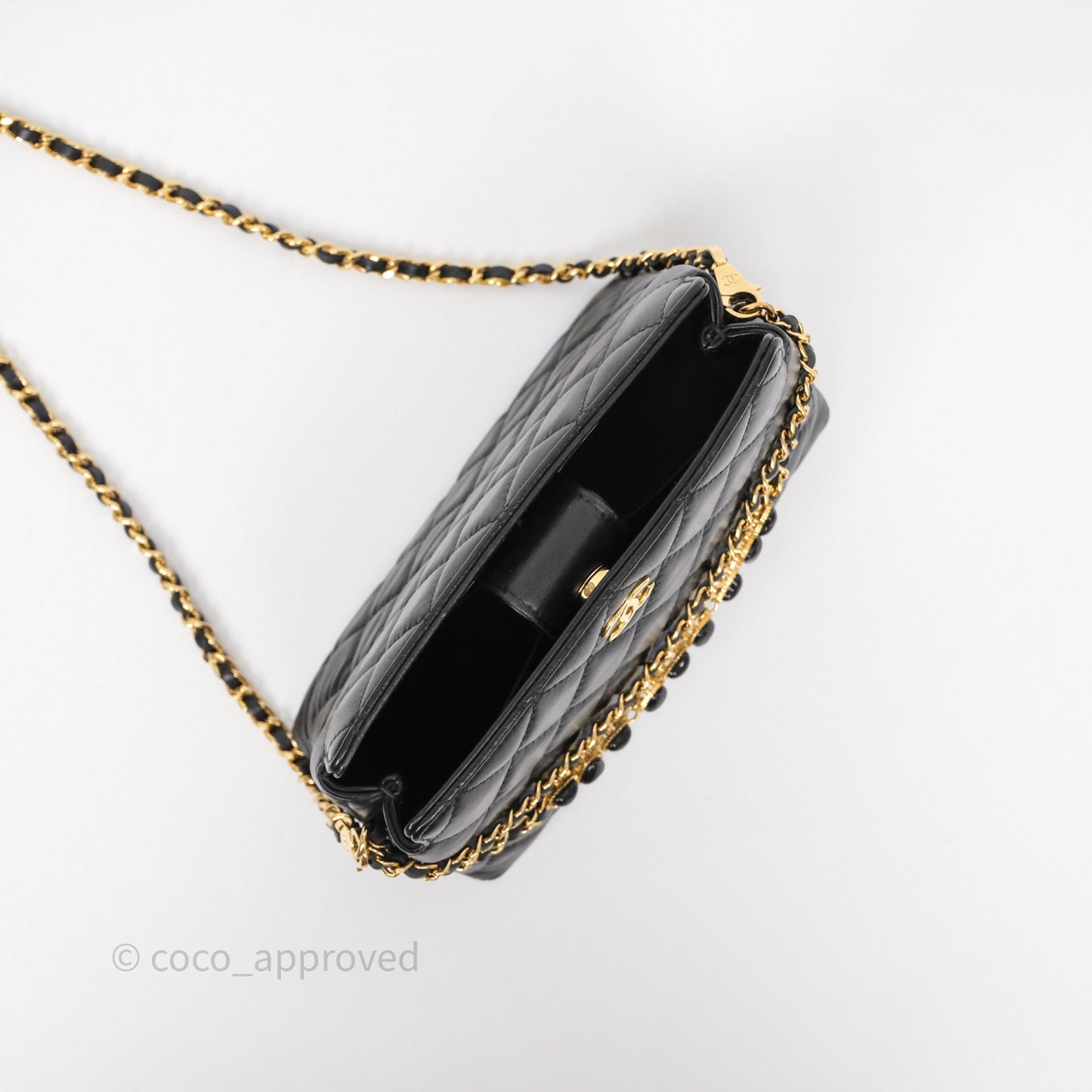 Chanel Clutch With Heart Chain Black Lambskin Gold Hardware
