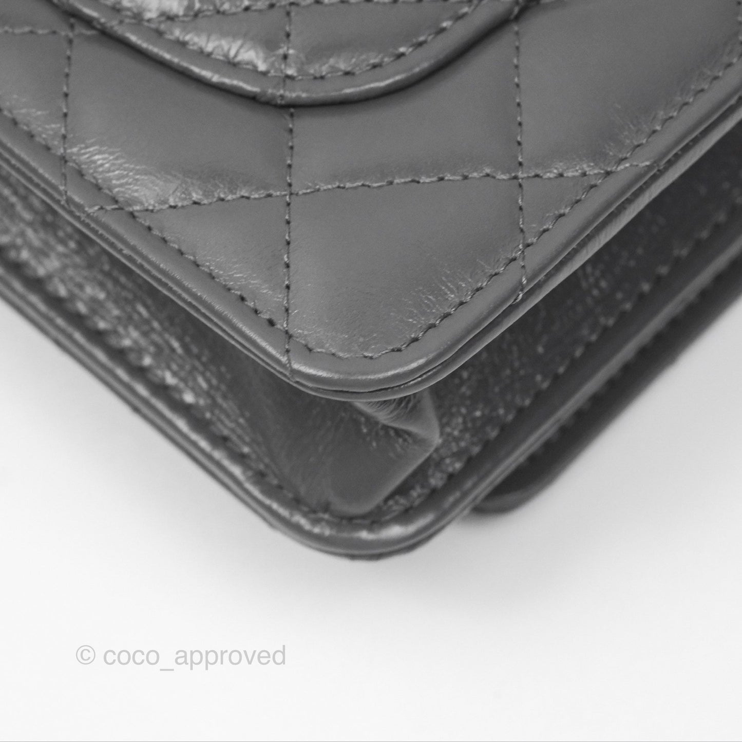 Chanel Top Handle Wallet On Chain WOC Dark Grey Calfskin Gun Metal 23K