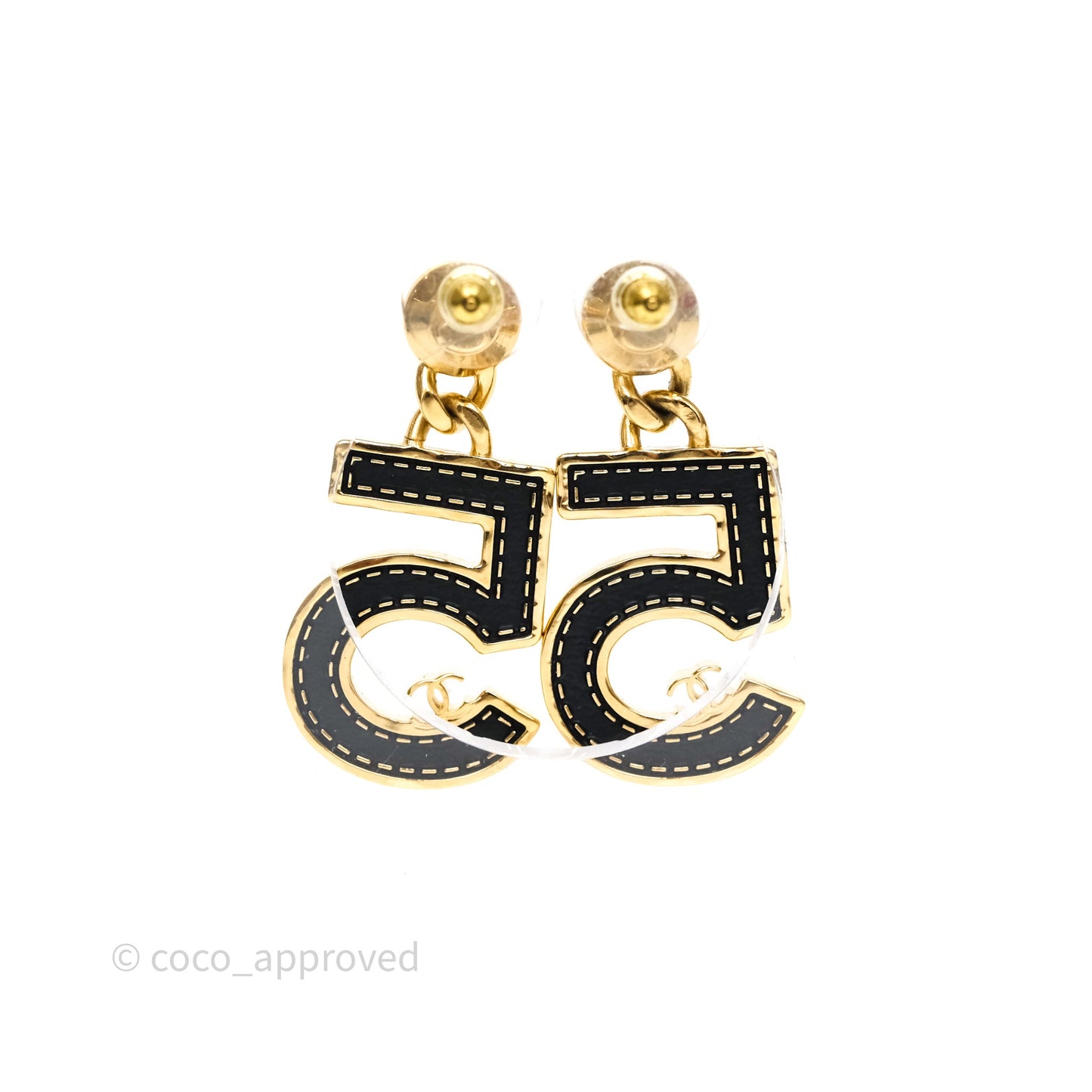 Chanel Crystal No.5 Drop Earrings Gold Tone 23S