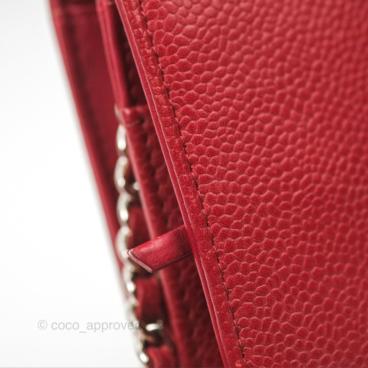 Chanel CC Wallet On Chain WOC Red Caviar Silver Hardware