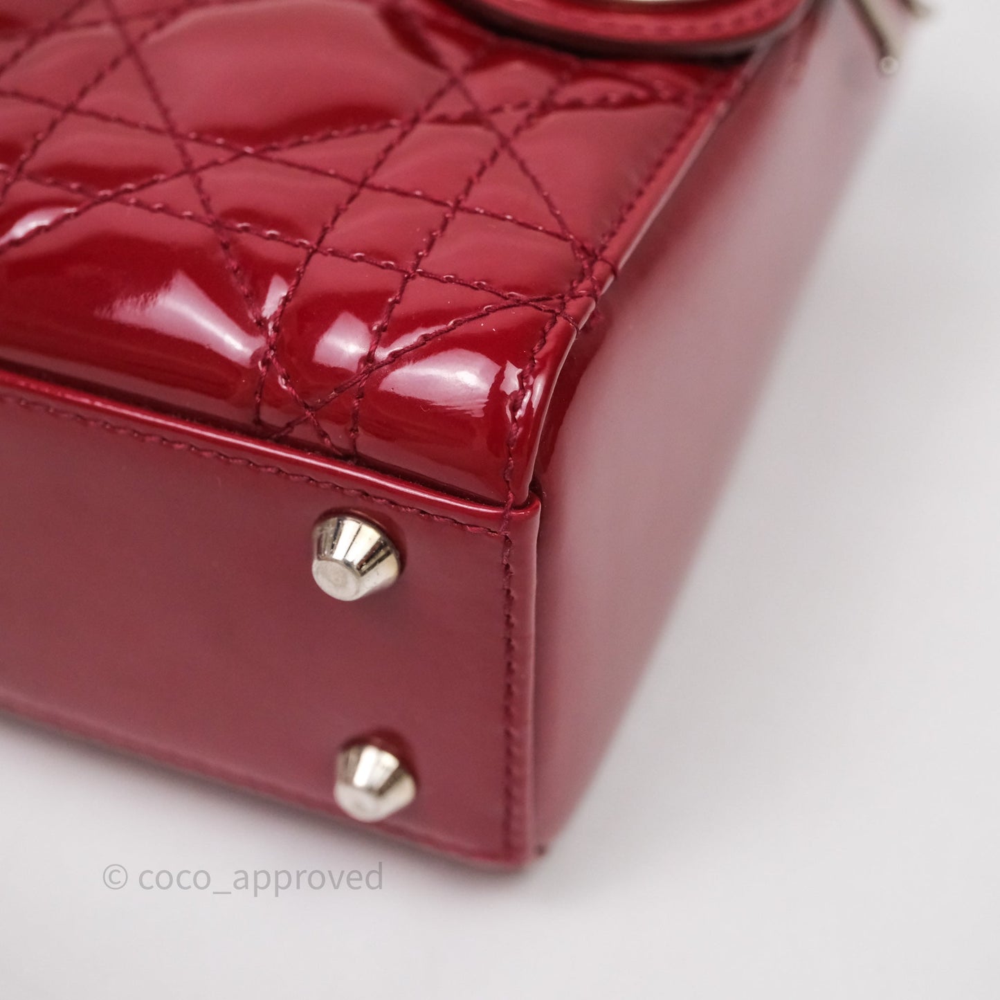 Christian Dior Mini Lady Dior Red Patent Cannage Silver Hardware