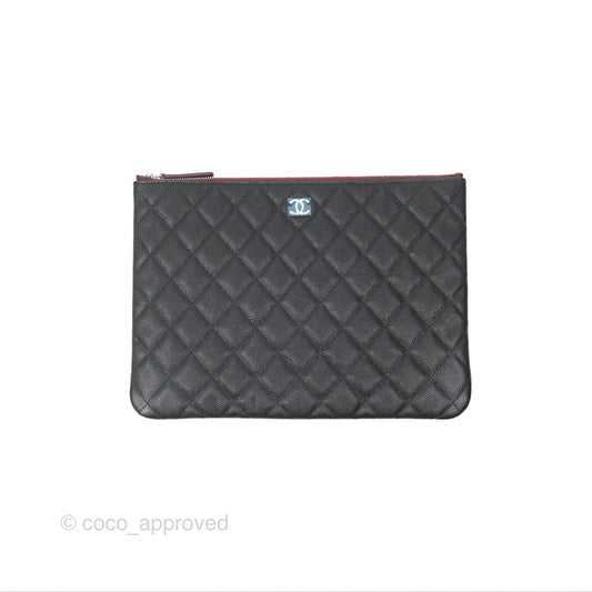 Chanel Medium Quilted O Case Black Caviar Silver Hardware