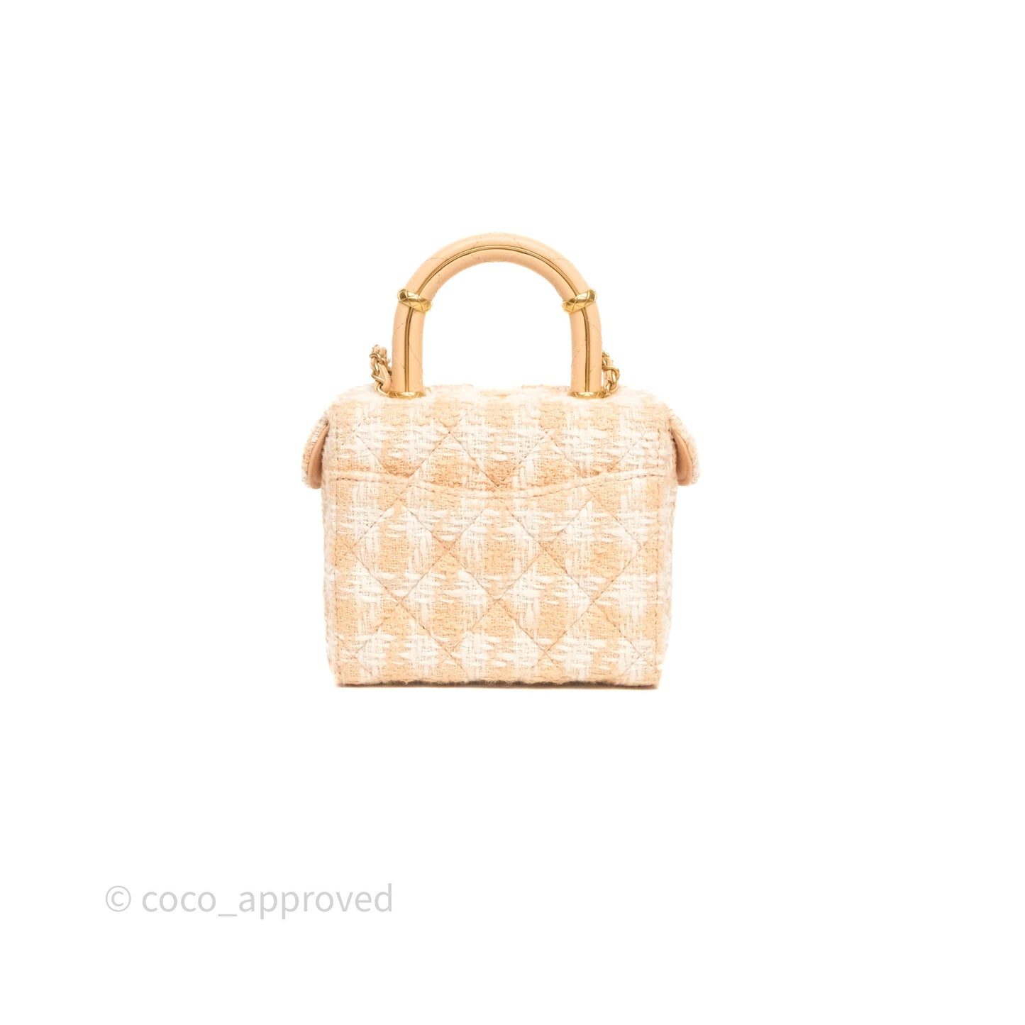 Chanel Vanity Case with Top Handle Orange Apricot Tweed Aged Gold Hardware