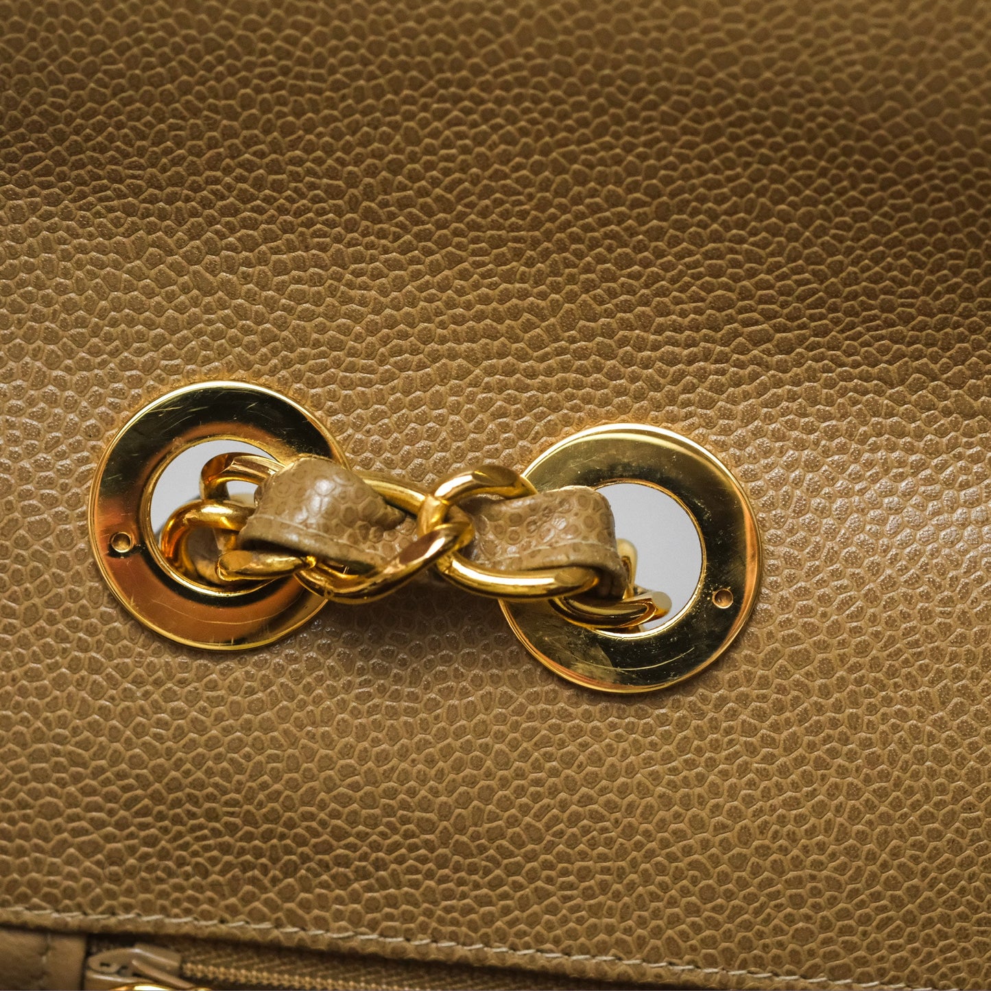 Chanel Vintage Vertical Quilted Jumbo Single Flap Beige Caviar 24K Gold Hardware