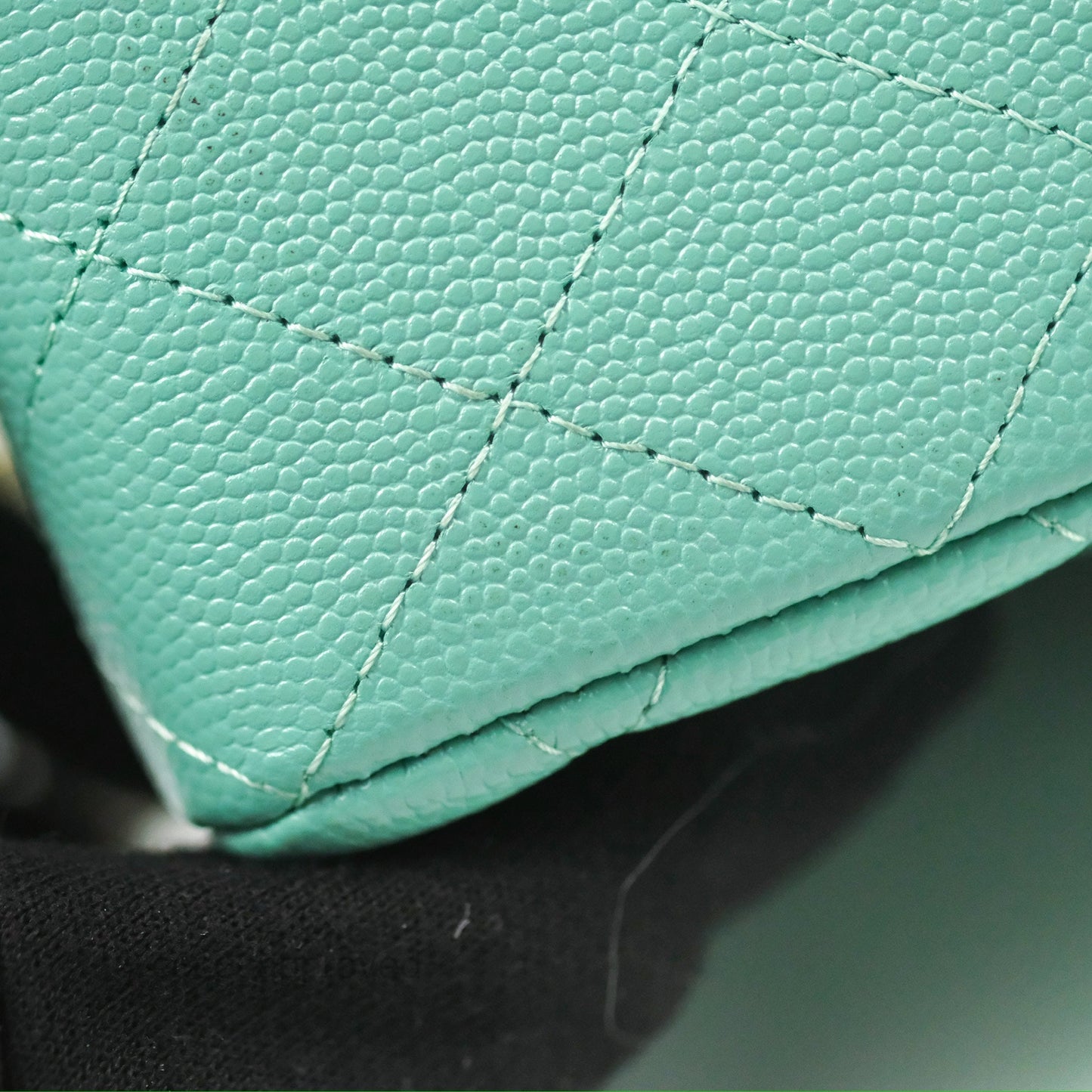 Chanel Small Classic Quilted Flap Tiffany Green Caviar Gold Hardware