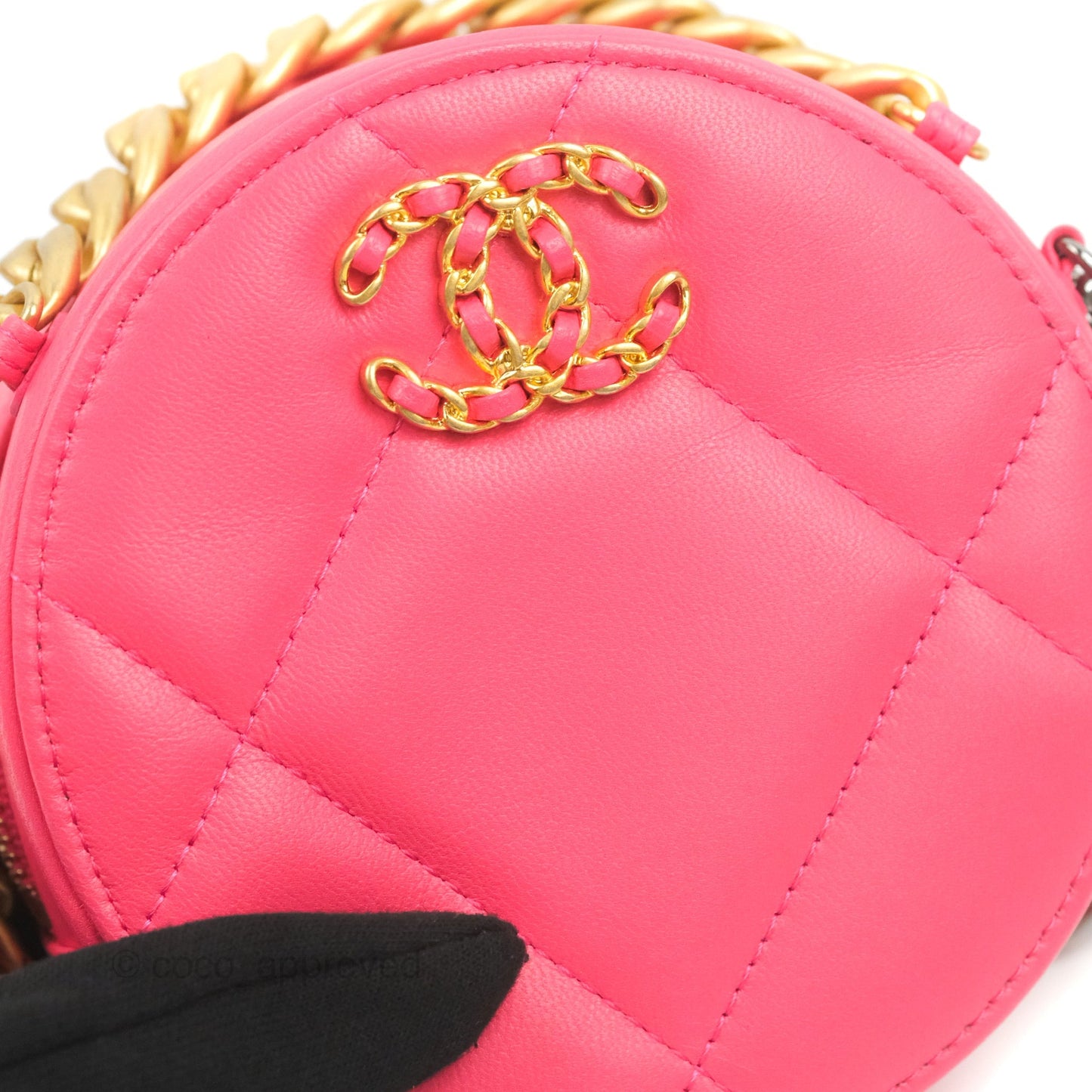 Chanel 19 Round Clutch With Chain Dark Pink Mixed Hardware