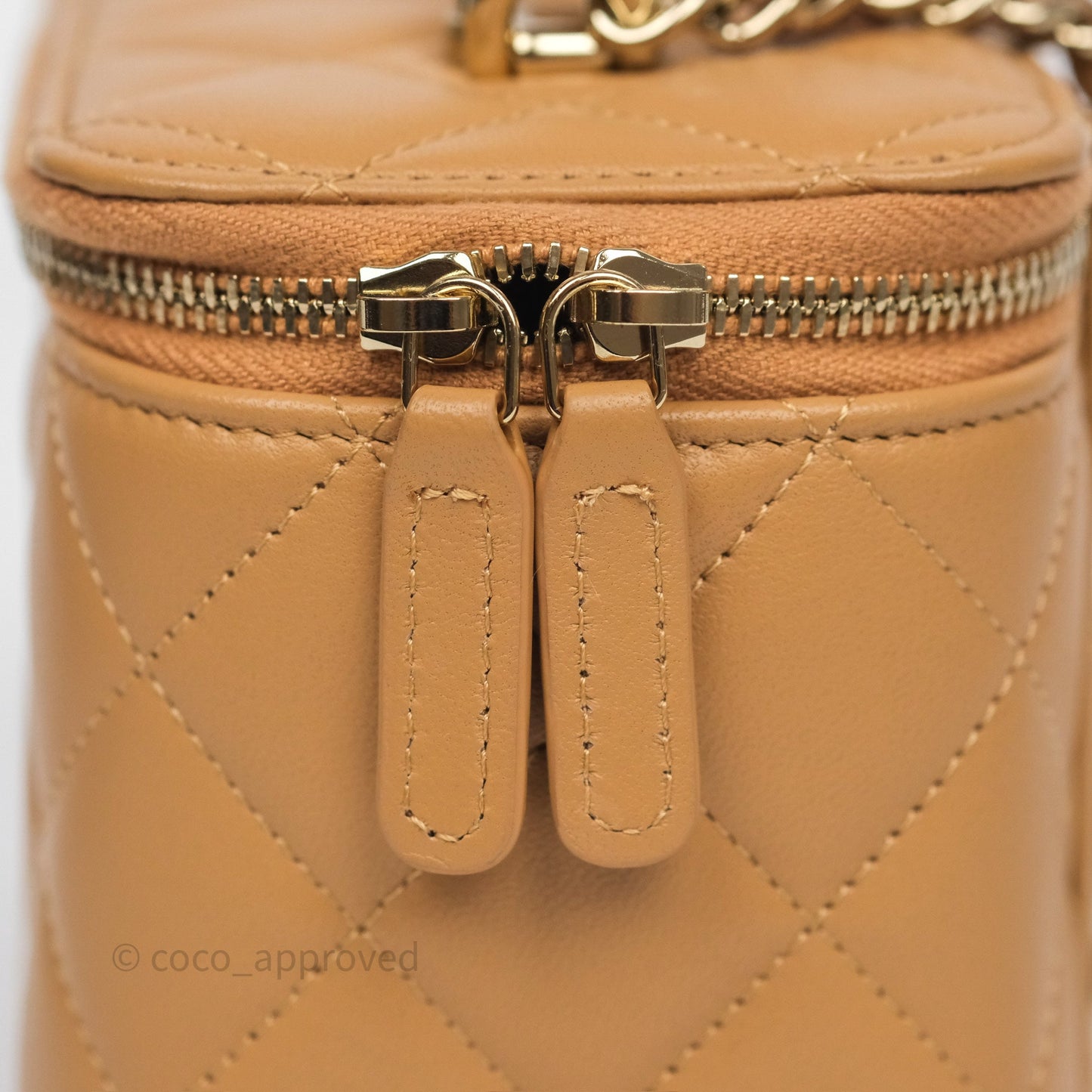 Chanel Top Handle Vanity with Chain Caramel Beige Lambskin Gold Hardware