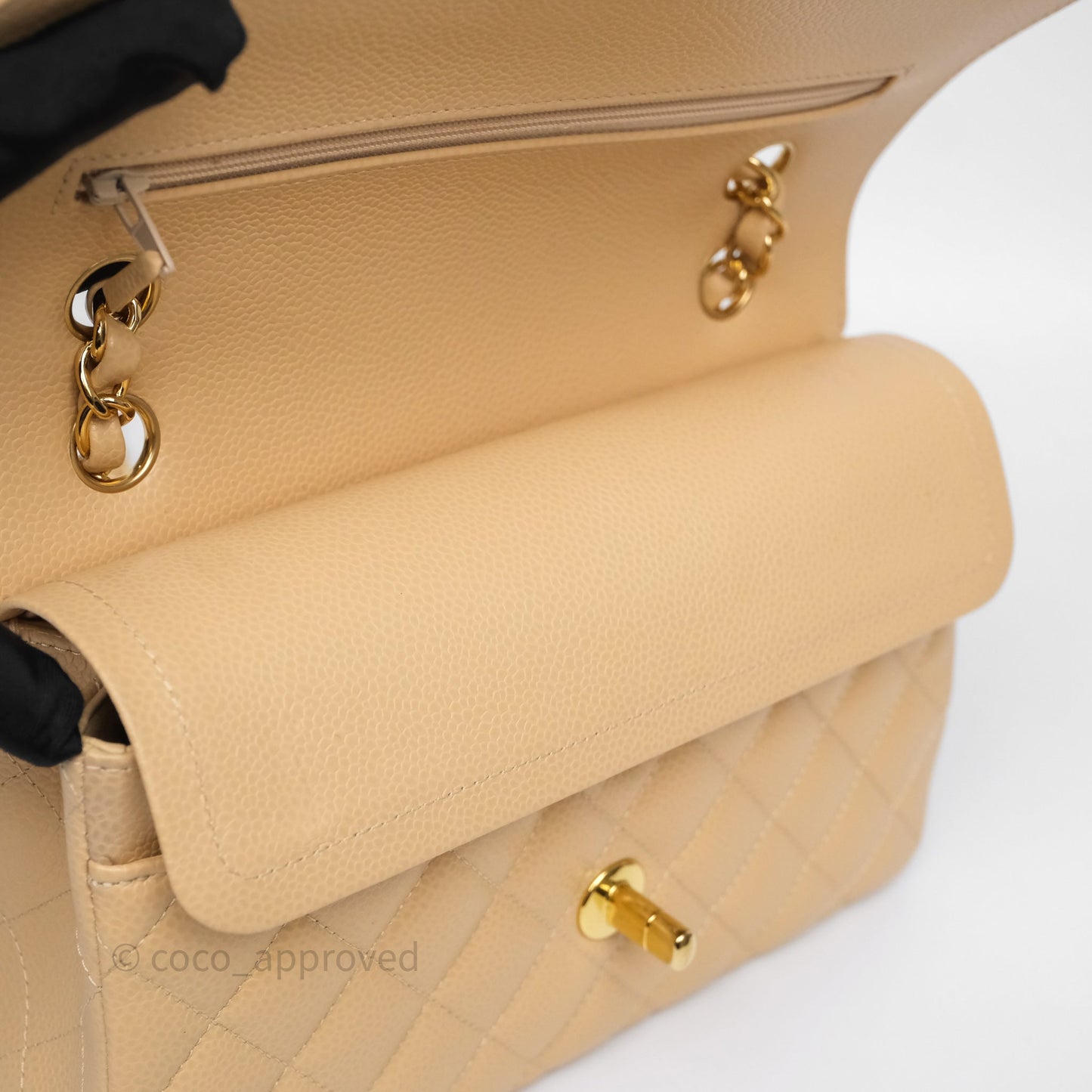 Chanel Small Classic Flap Quilted Beige Caviar Gold Hardware