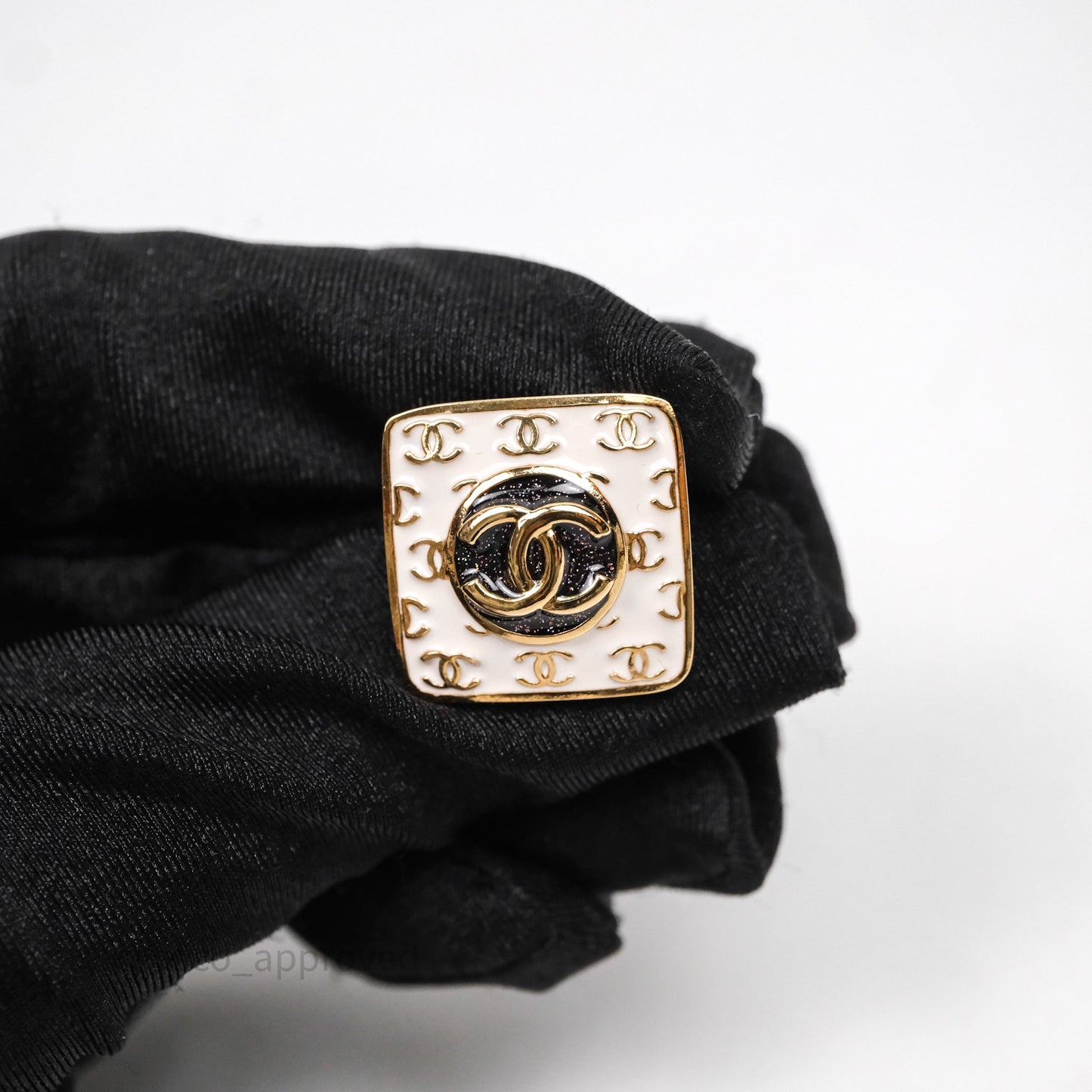 Chanel CC White Resin Square Earrings Gold Tone 24C