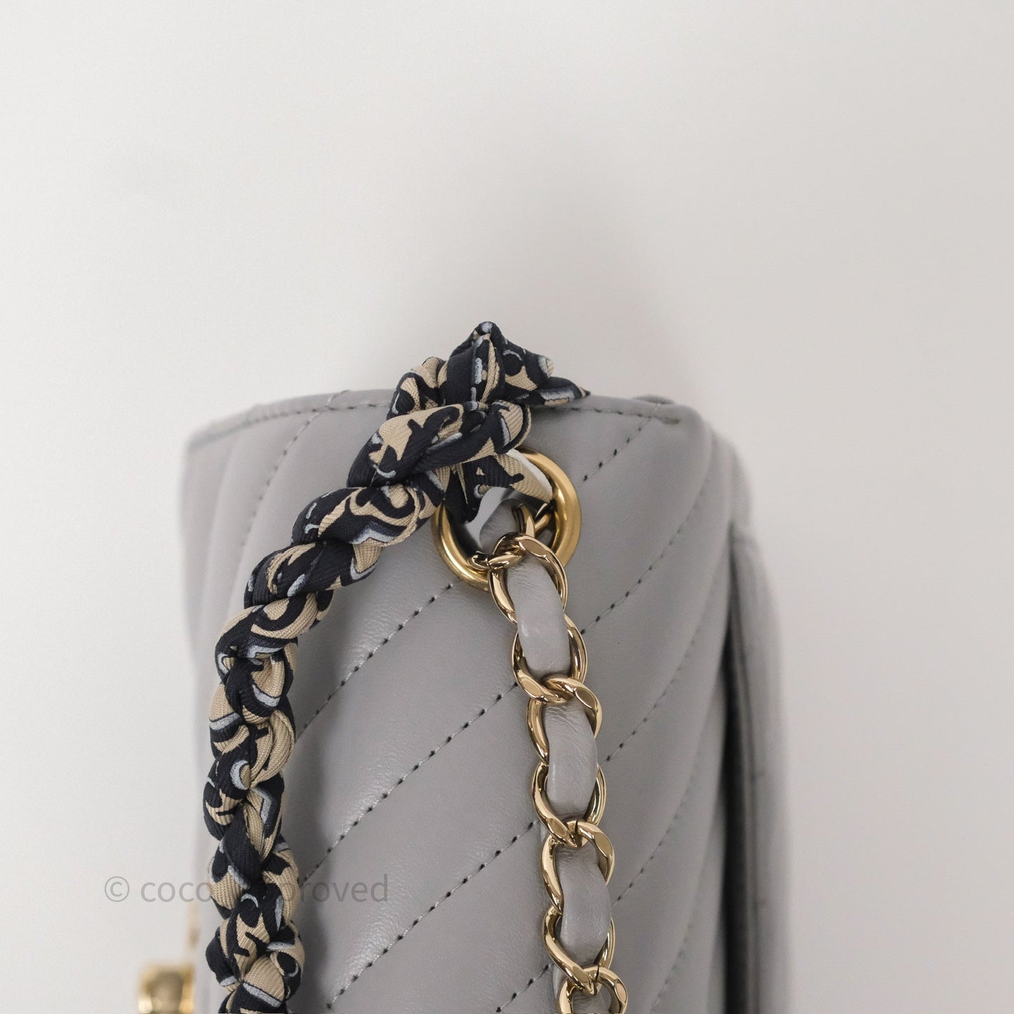 Chanel Mini Square Flap Chevron Grey Lambskin Gold Hardware