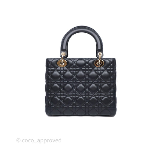 Christian Dior Medium Lady Dior Navy Lambskin Gold Hardware