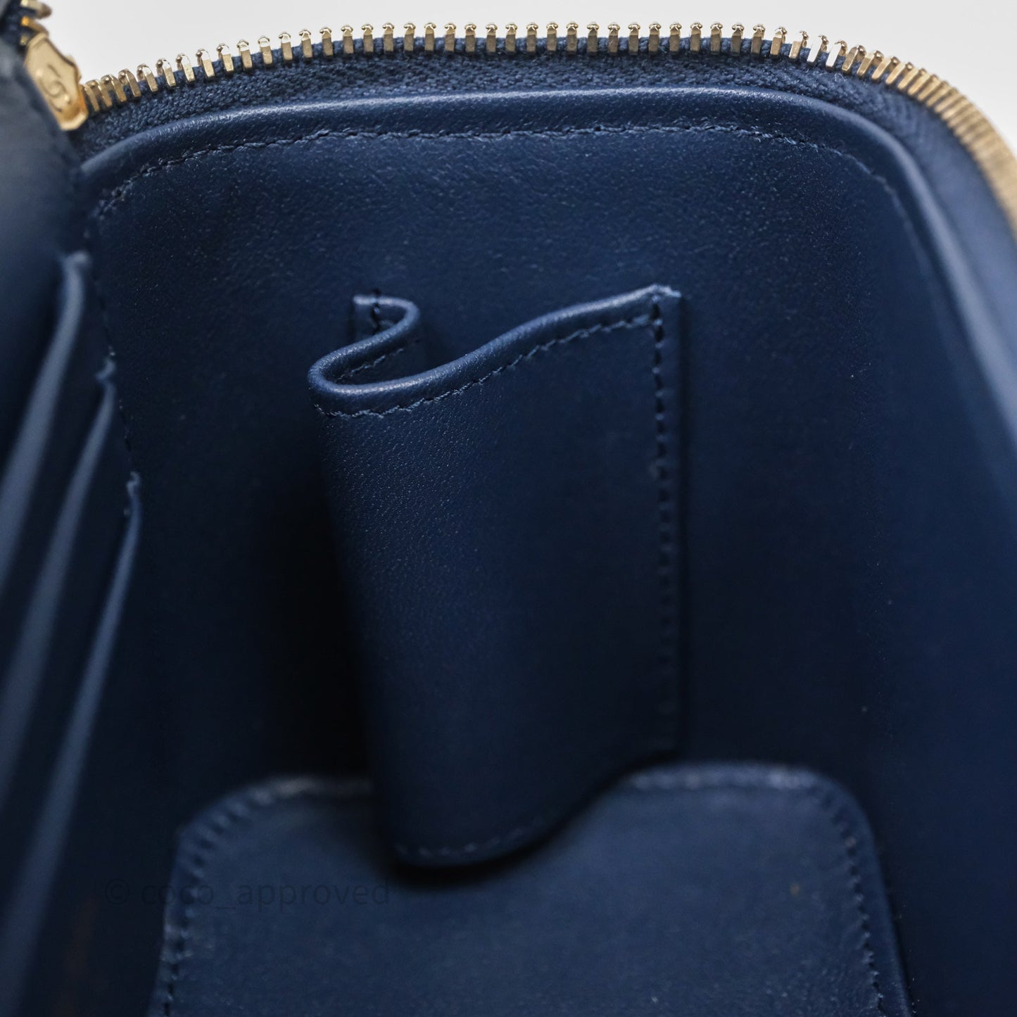 Chanel Vanity Rectangular Metal Top Handle Navy Lambskin Aged Gold Hardware