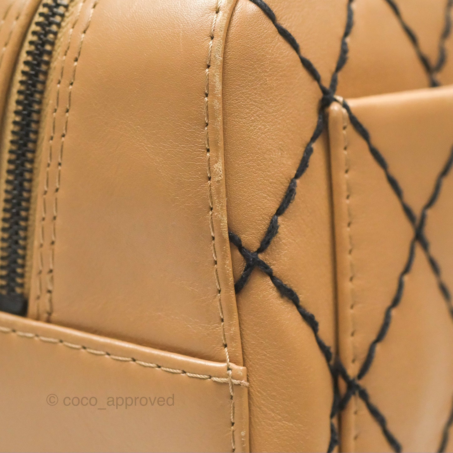 Chanel Contrast Stitch Surpique Bowler Bag Beige Calfskin Matte Black Hardware