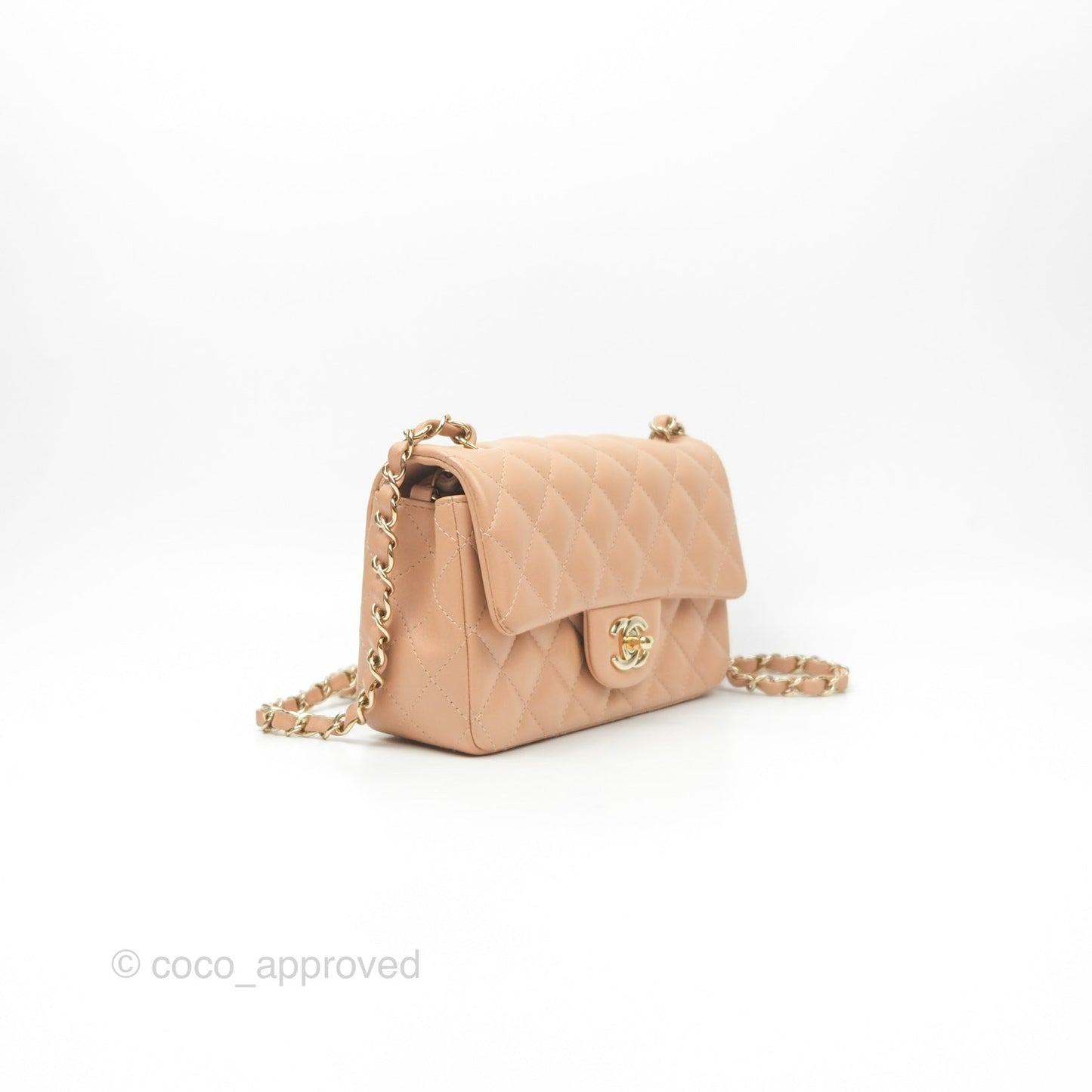 Chanel Quilted Mini Rectangular Beige Lambskin Gold Hardware