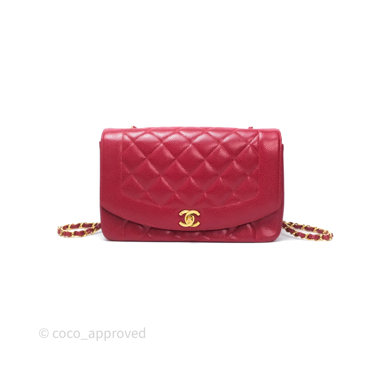 Chanel Medium Vintage Quilted Classic Diana Flap Bag Red Caviar 24K Gold Hardware