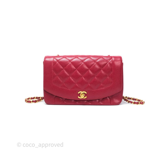 Chanel Medium Vintage Quilted Classic Diana Flap Bag Red Caviar 24K Gold Hardware