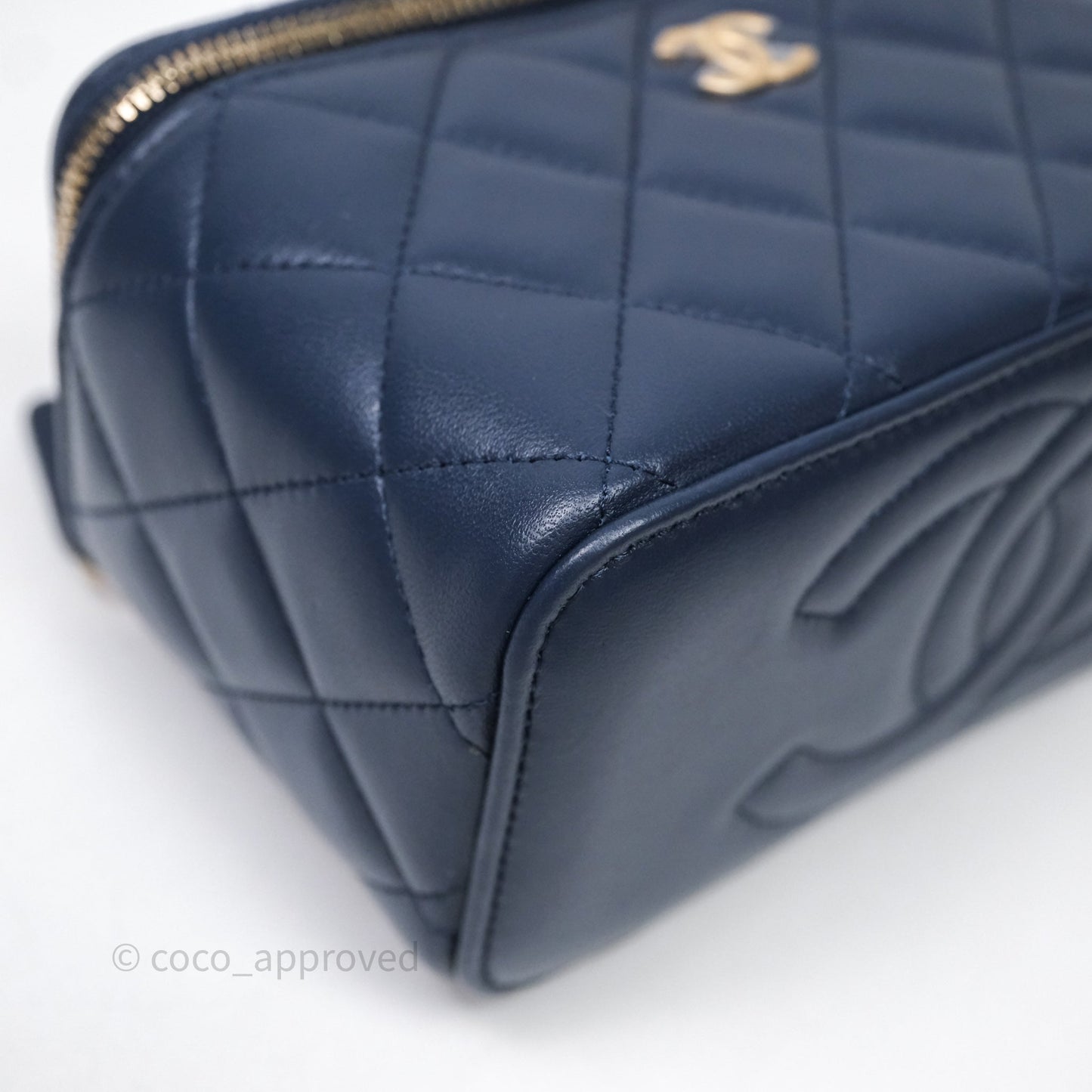 Chanel Vanity Rectangular Metal Top Handle Navy Lambskin Aged Gold Hardware