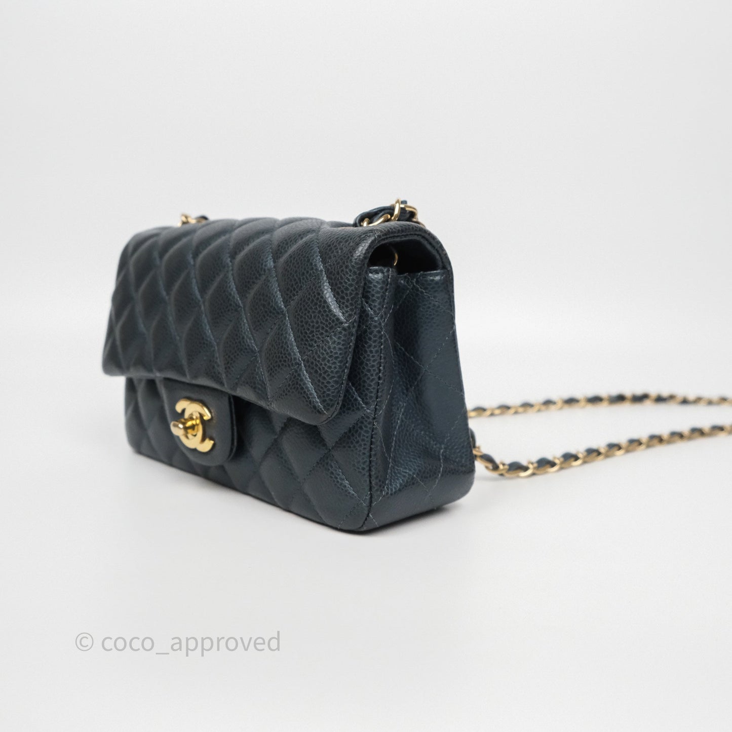 Chanel Mini Rectangular Quilted Iridescent Teal Caviar Gold Hardware