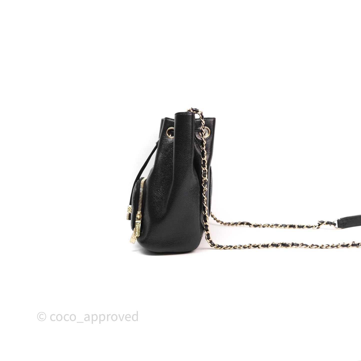 Chanel Business Affinity Drawstring Bucket Bag Black Caviar Gold Hardware