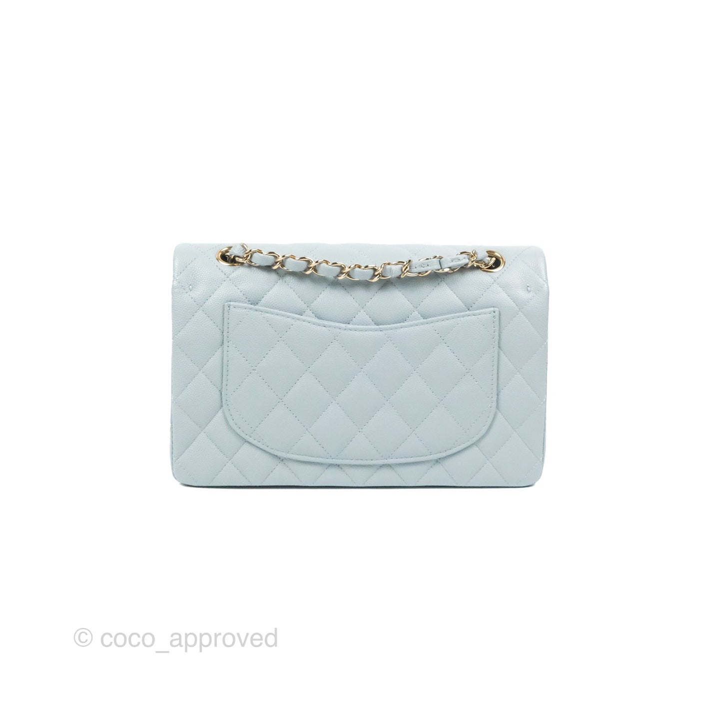 Chanel Small Classic Quilted Flap Light Blue Caviar Gold Hardware 22P
