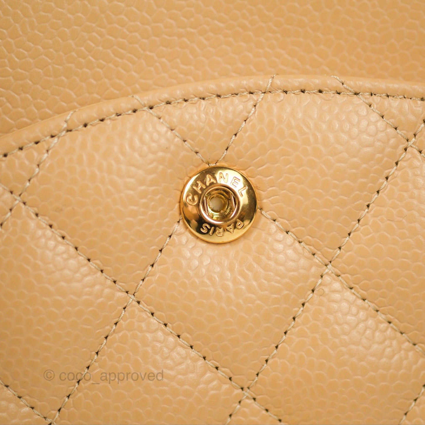 Chanel Classic M/L Medium Flap Quilted Beige Caviar Gold Hardware