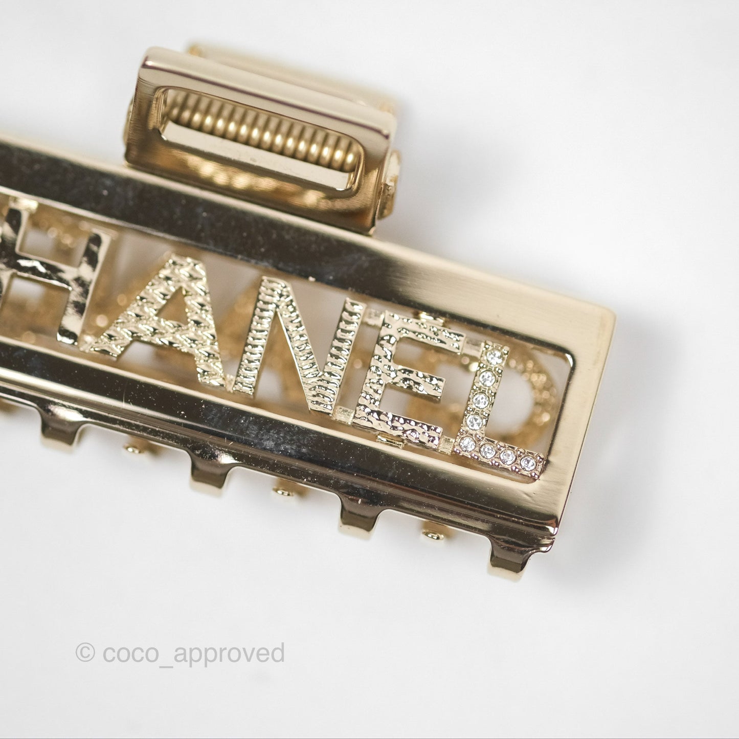 Chanel Crystal Logo Hair Claw Gold Tone 22P