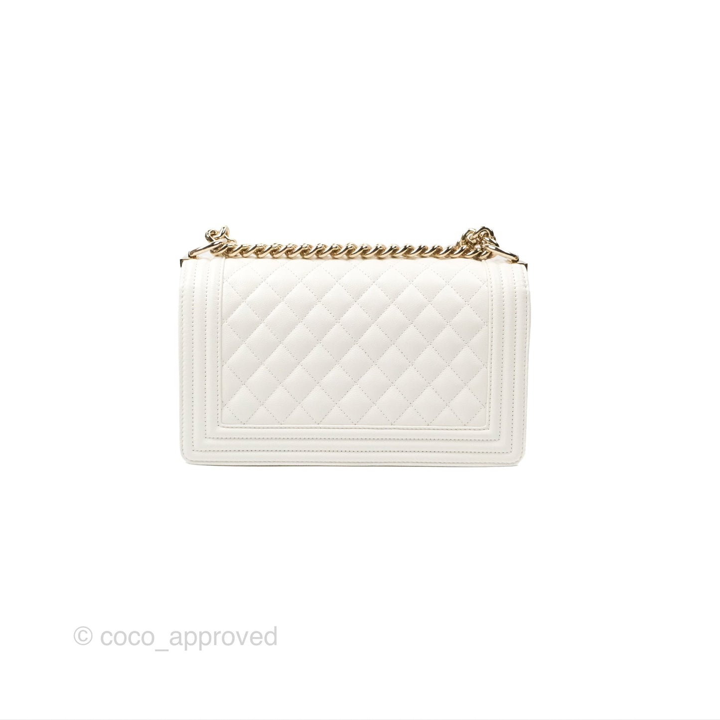 Chanel Medium Boy Quilted White Caviar Gold Hardware