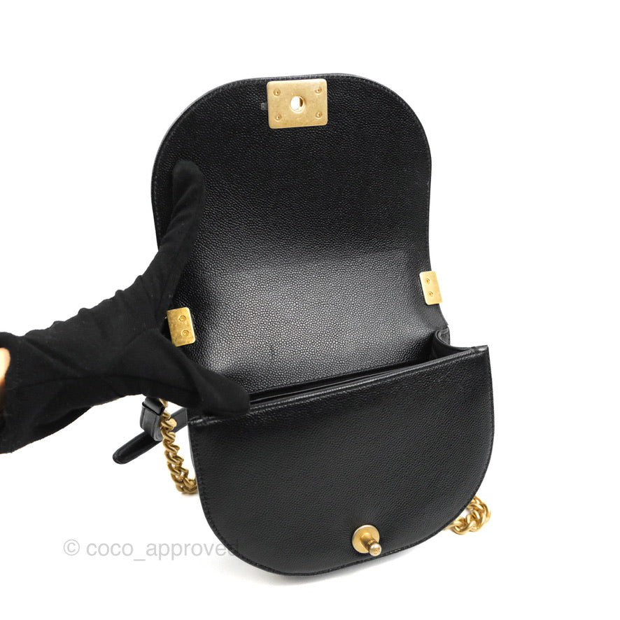 Chanel Boy Messenger Bag Black Caviar Aged Gold Hardware