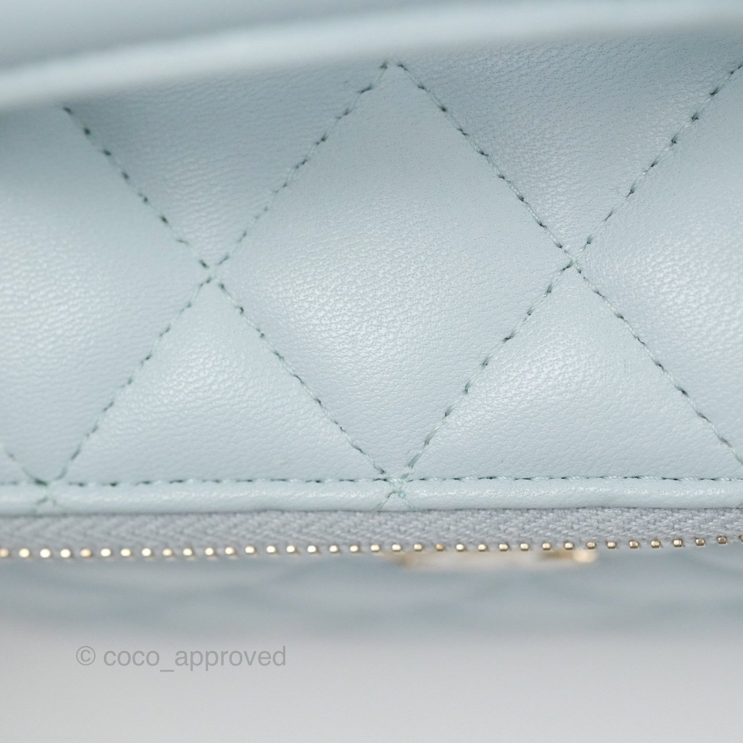 Chanel Vanity Rectangular Top Handle Light Blue Lambskin Gold Hardware