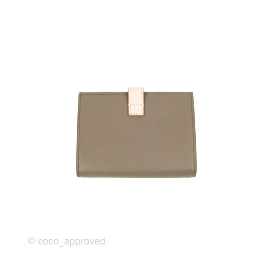 Celine Strap Medium Wallet Grained Leather Taupe