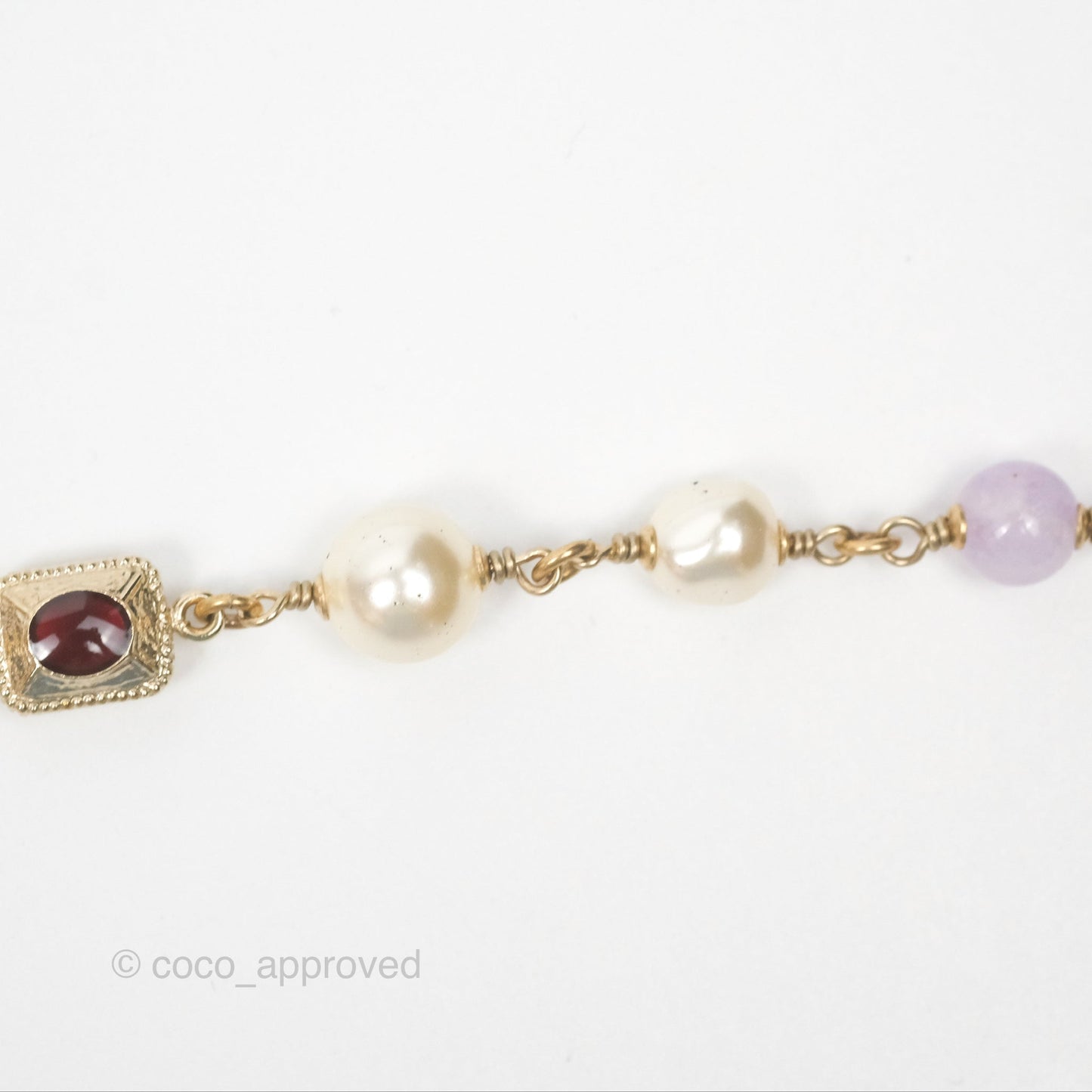Chanel CC Pearl GemStone Long Necklace Gold Tone 17A