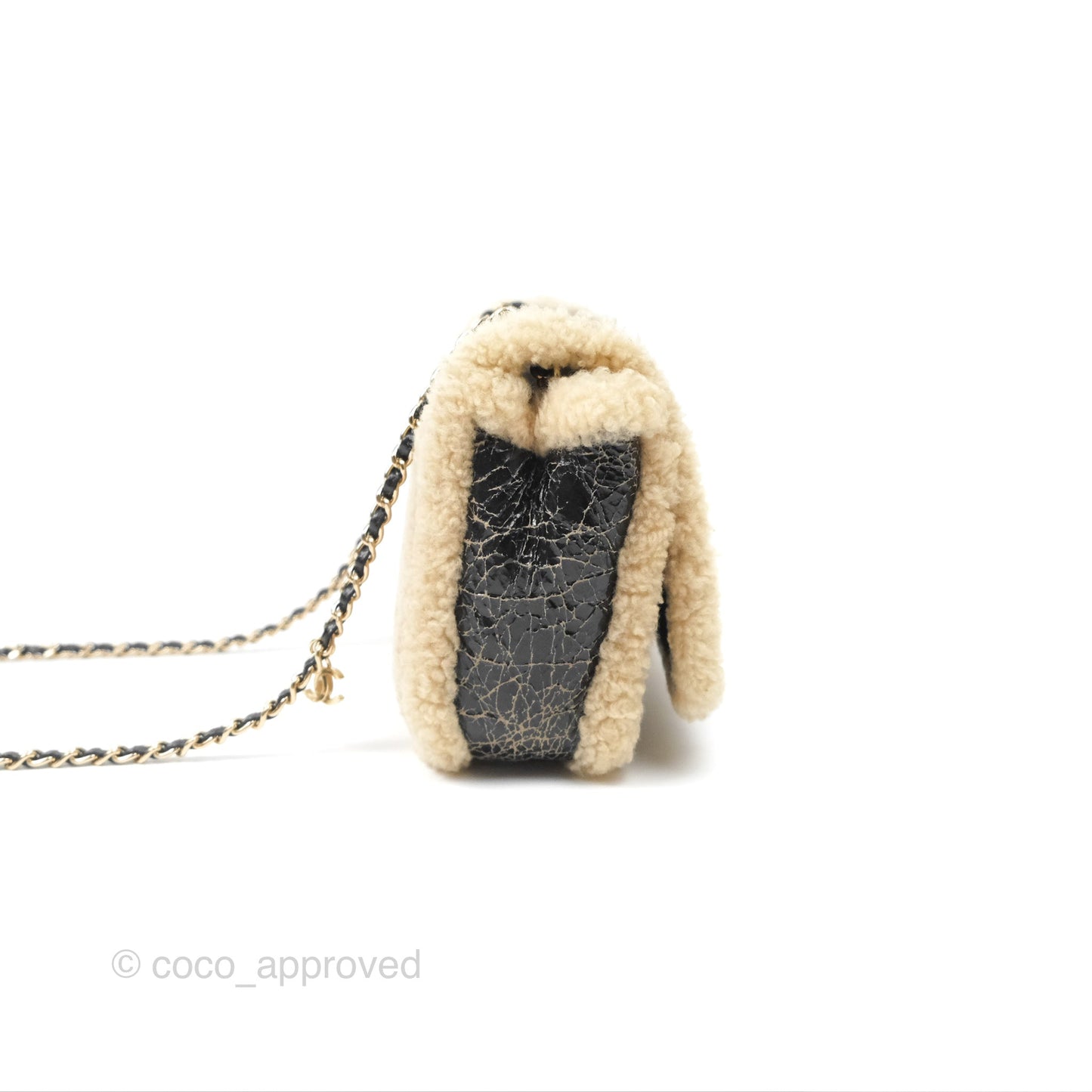 Chanel Mania CC Shearling Flap Bag Black Crumpled Glazed Sheepskin