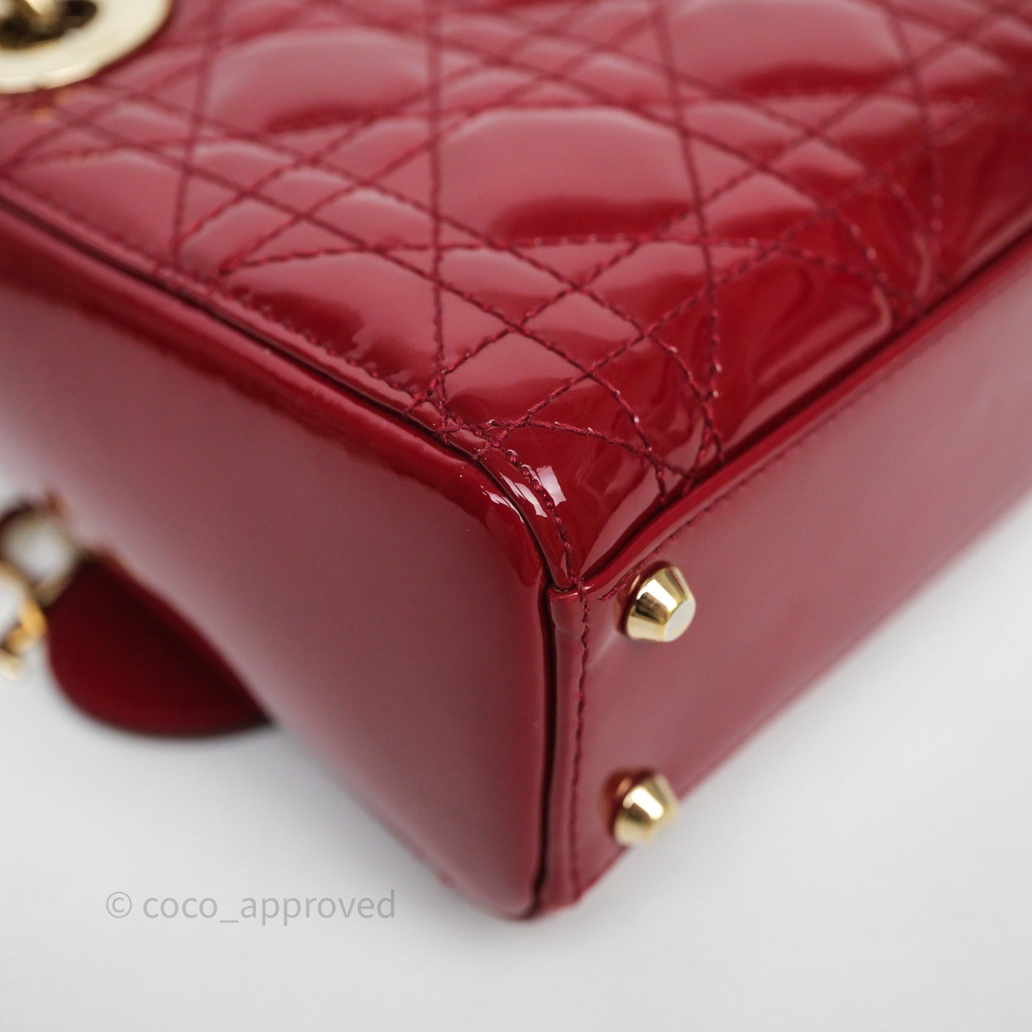 Christian Dior Mini Lady Dior Red Patent Cannage Gold Hardware