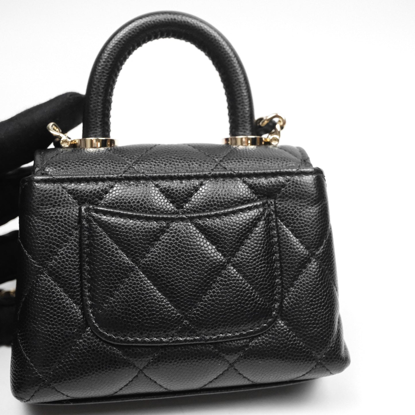Chanel Nano Coco Handle Clutch Quilted Black Caviar Gold Hardware