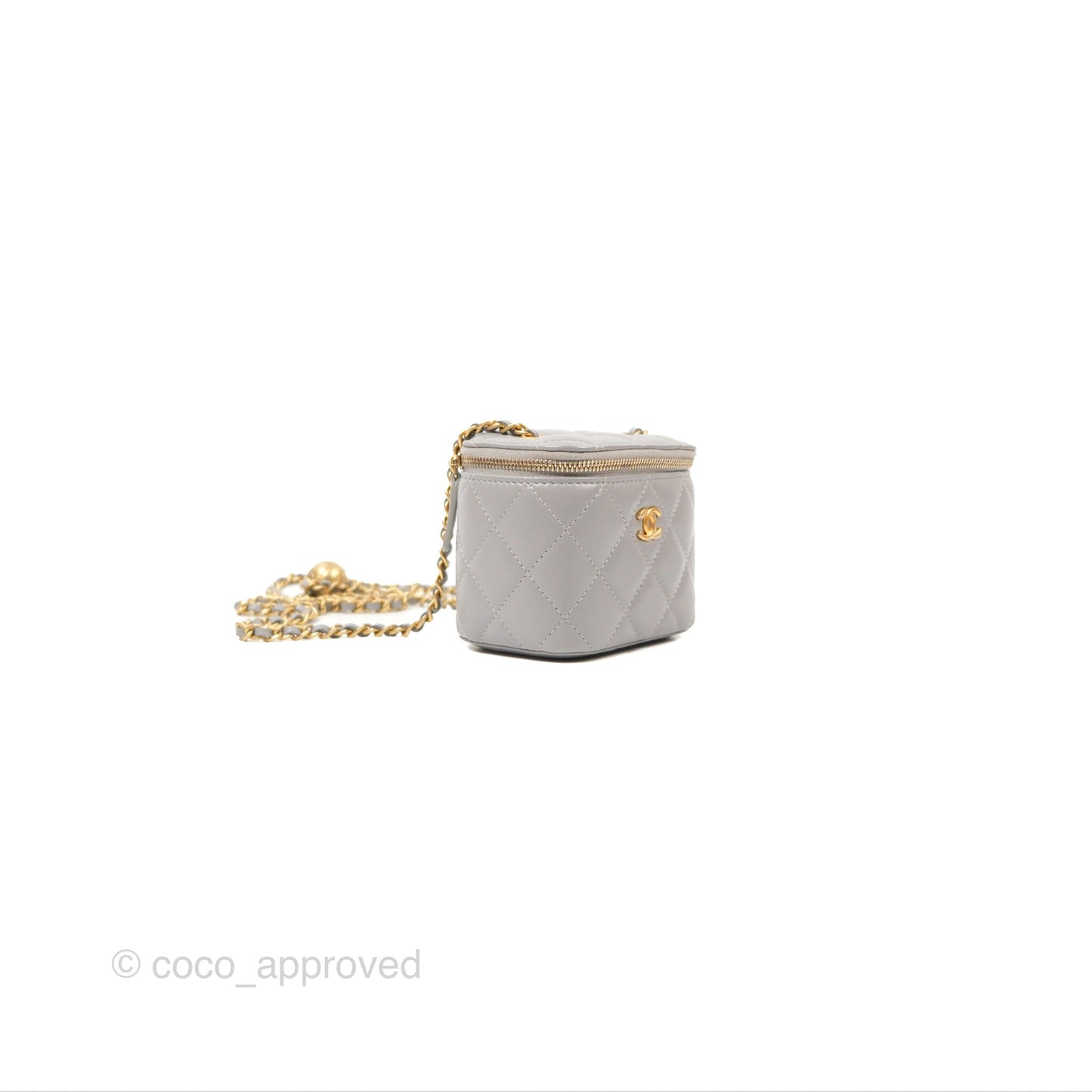 Chanel Classic Pearl Crush Mini Vanity With Chain Grey Lambskin Aged Gold Hardware