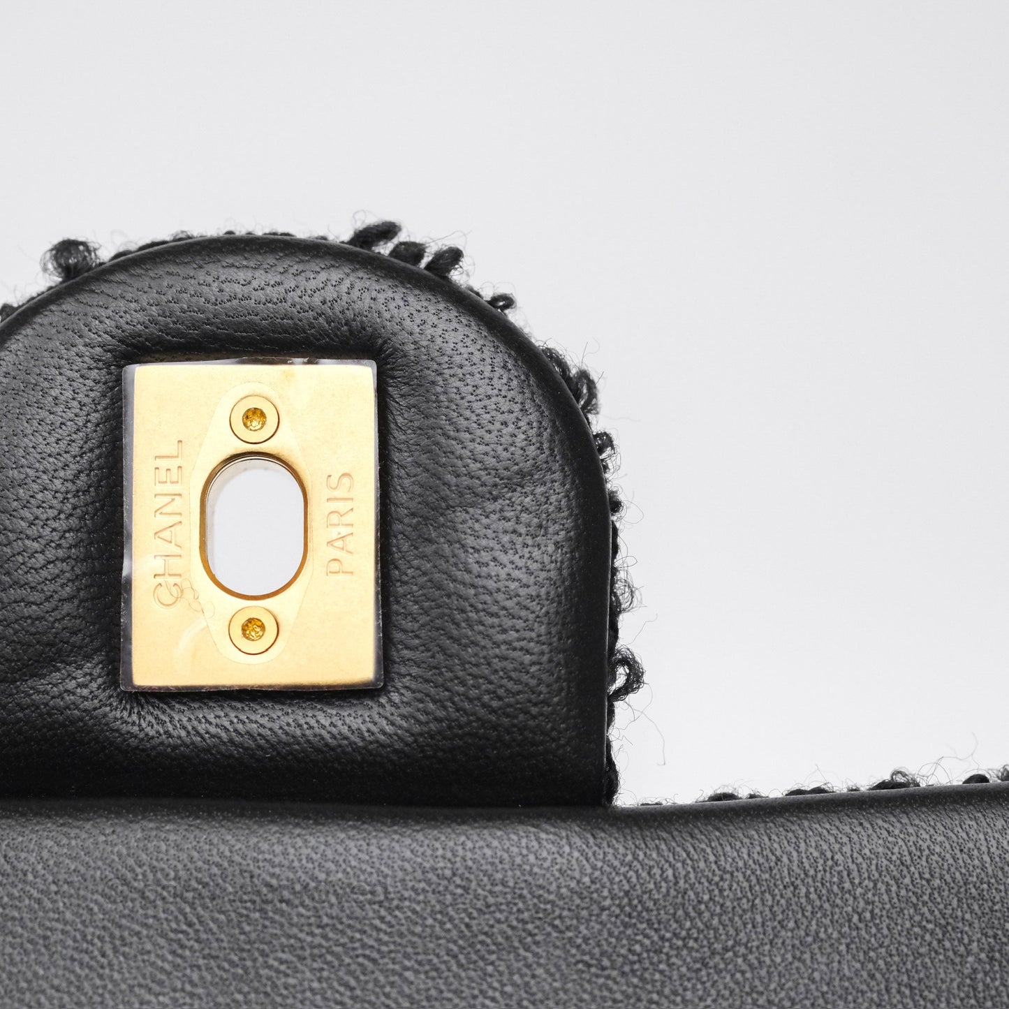 Chanel Pearl Crush Mini Rectangular Grid Black White Tweed Aged Gold Hardware