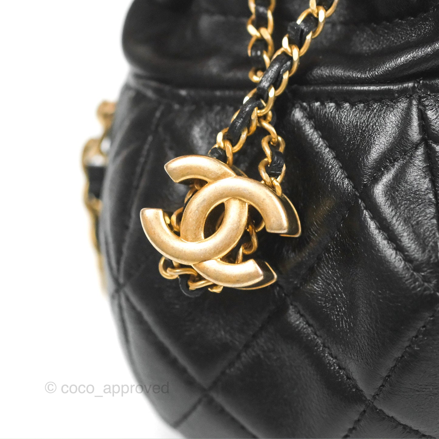 Chanel Mini Round Clutch with Chain Black Shiny Lambskin 23S