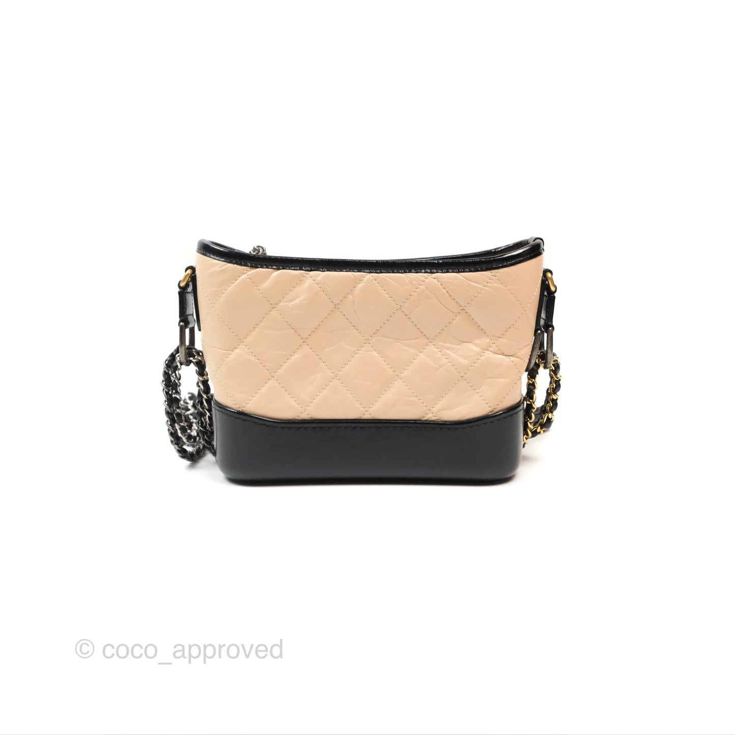 Chanel Small Gabrielle Hobo Quilted Beige Black Aged Calfskin