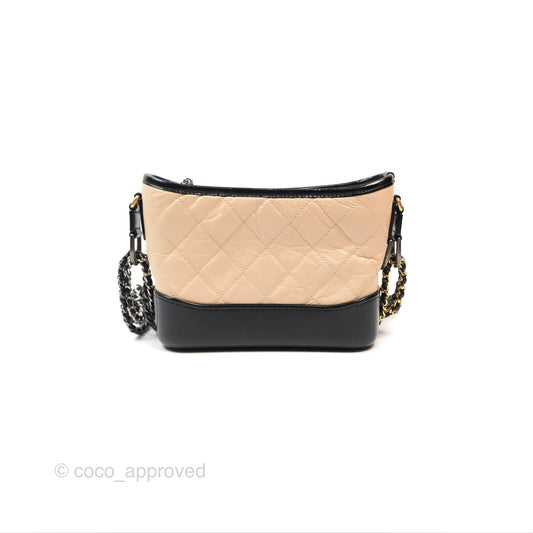 Chanel Small Gabrielle Hobo Quilted Beige Black Aged Calfskin