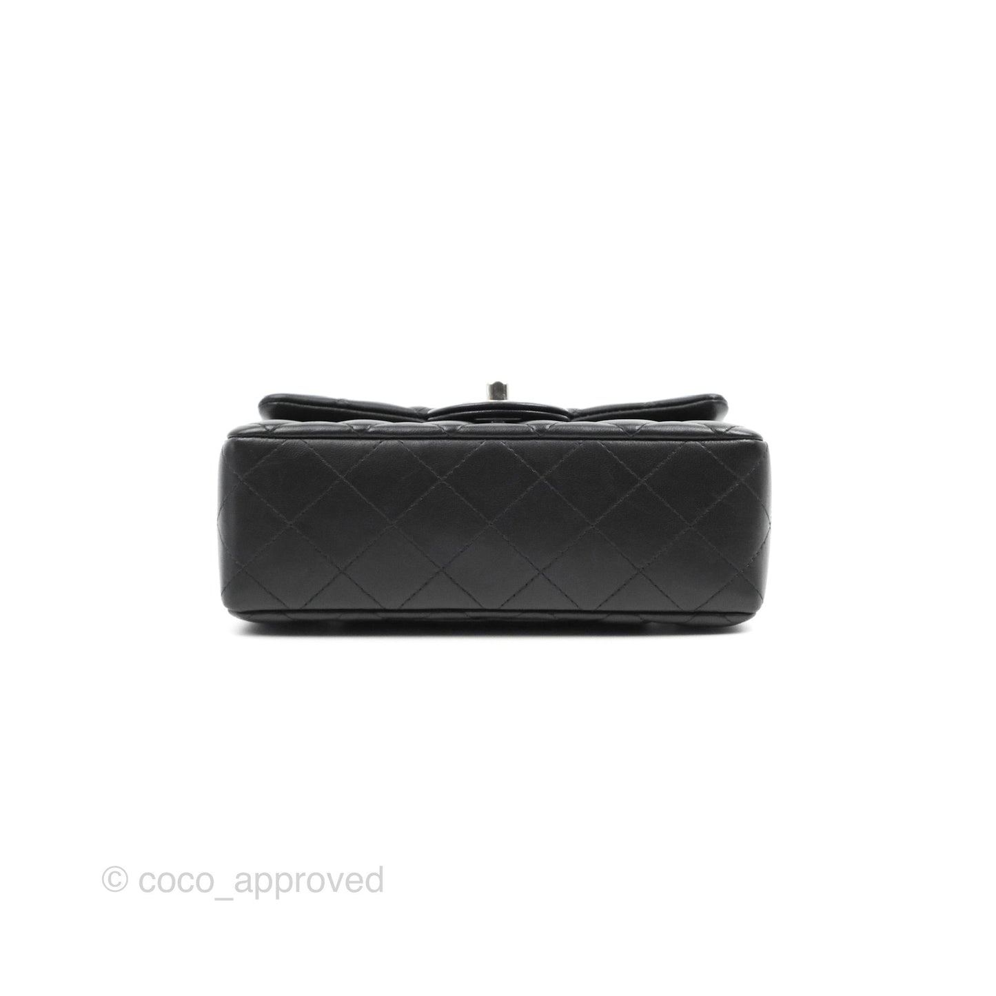 Chanel Quilted Mini Rectangular Flap Black Lambskin Silver Hardware