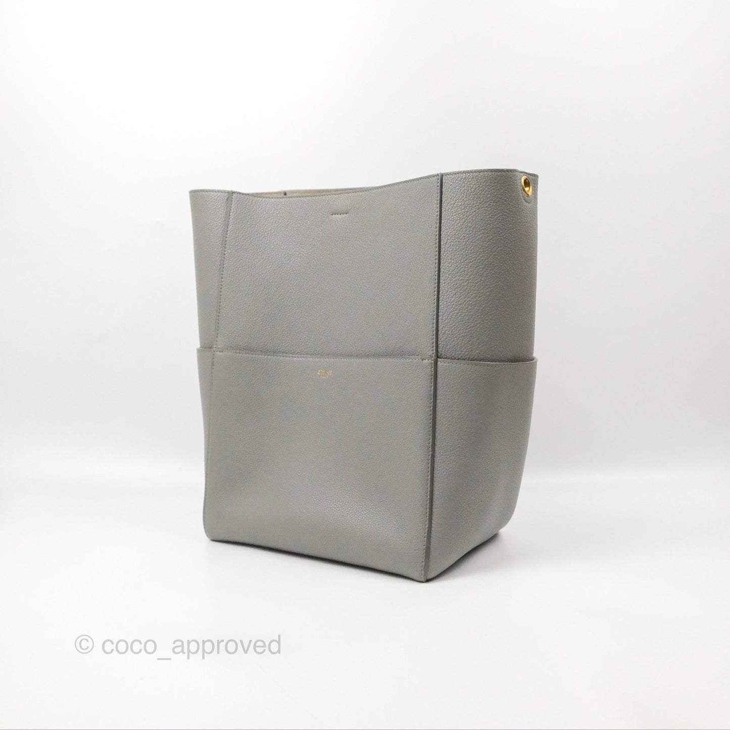 Celine Sangle Bucket Bag Grained Calfskin Grey