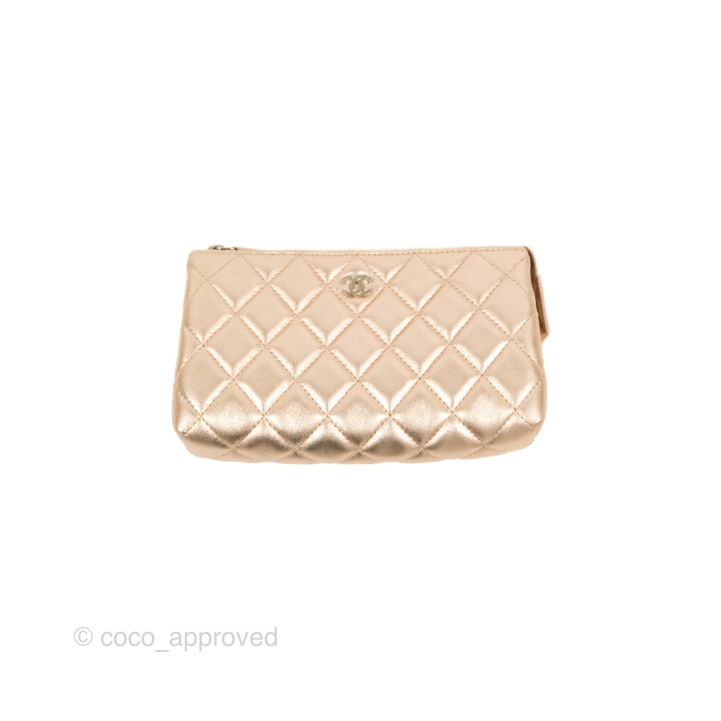 Chanel Toiletry Pouch Metallic Rose Gold Lambskin Silver Hardware