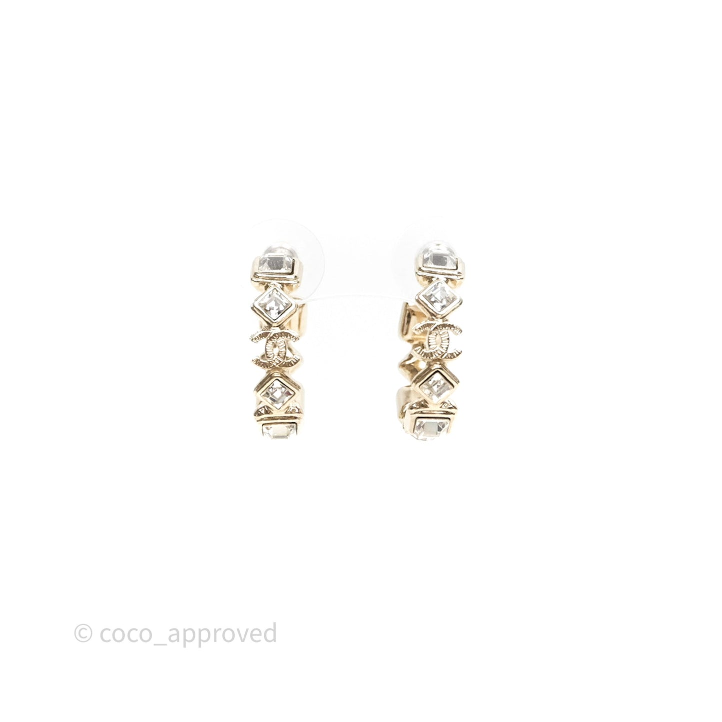 Chanel Crystal Hoop Earrings Gold Tone 20B