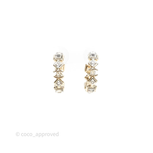 Chanel Crystal Hoop Earrings Gold Tone 20B