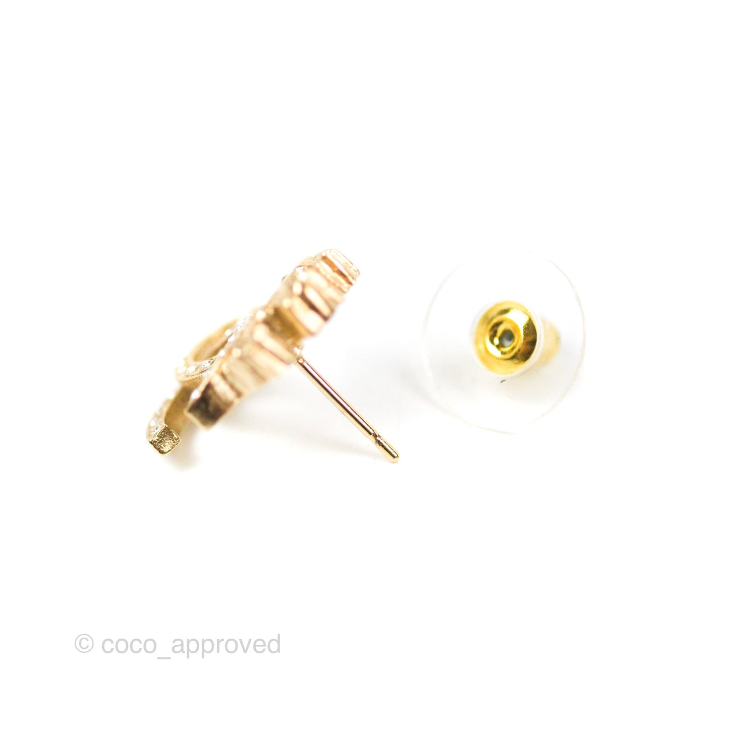 Chanel Crystal CC Crown Earrings Gold Tone 21A
