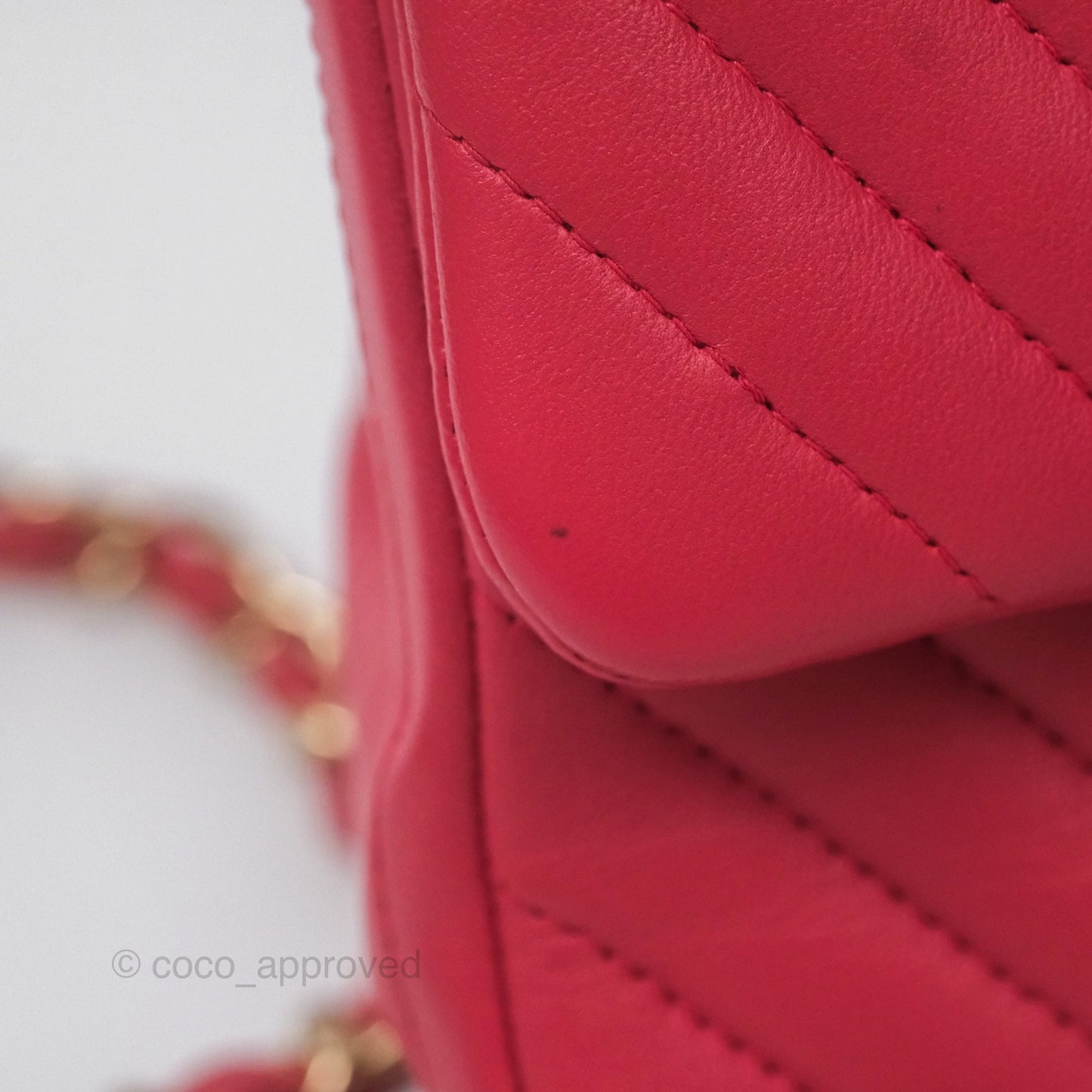 Chanel Mini Square Flap Chevron Dark Pink Lambskin Gold Hardware